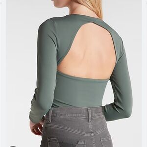 Express Body Contour Long Sleeve Back Cutout Thong Bodysuit